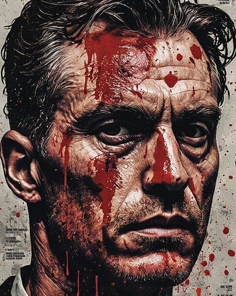 True Crime cover with man's blood-splattered face.