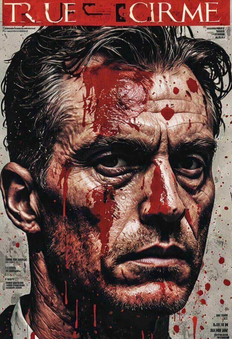 True Crime cover with man's blood-splattered face.