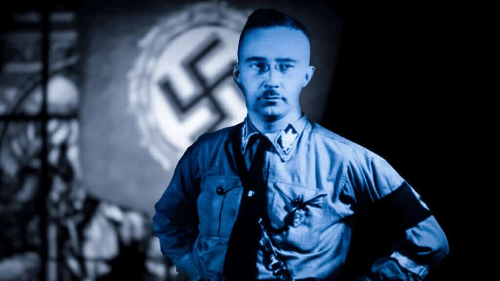Young man with a swastika symbol in the background, exploring human darkness.