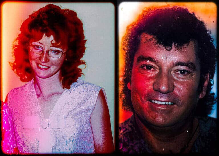 Two portrait photos side by side: a woman with glasses and a smiling man.