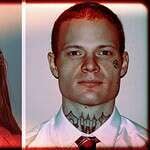 Side-by-side booking photos of Holly Grigsby and David Pedersen, who has facial and neck tattoos.