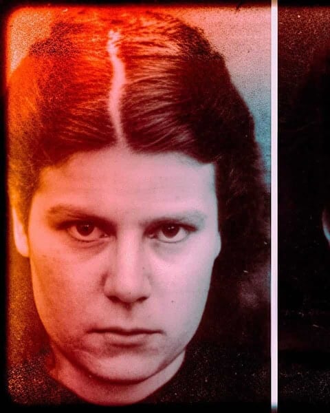 Two vintage portrait photographs of teenage girls placed side by side, dated 1954.