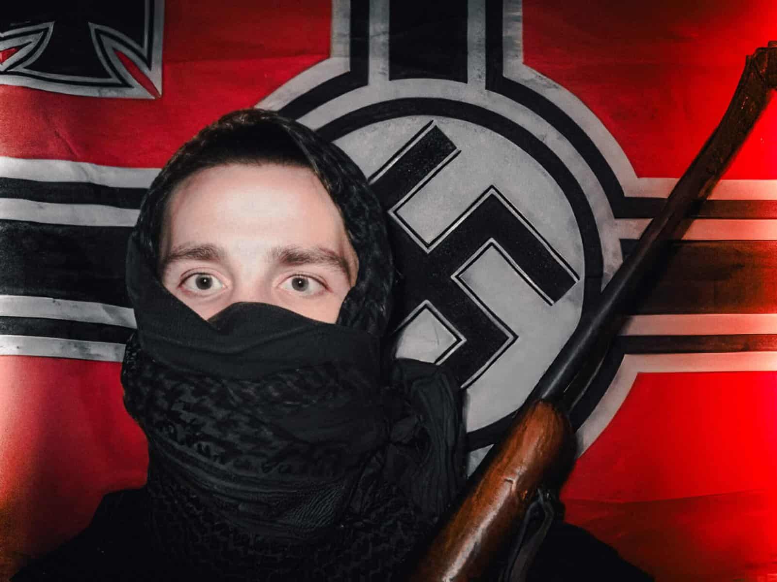 Neo-Nazi Symbol And Flag With Hate Speech Scene.