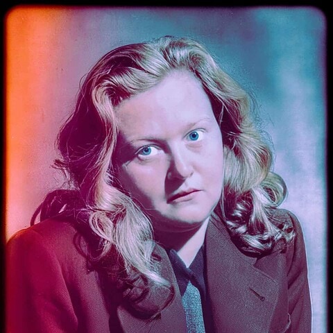 Eerie portrait with intense blue eyes and vintage style, capturing the dark depths of human nature.