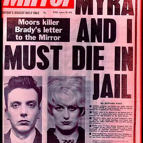 Disturbing crime newspaper cover highlighting murder and violence in the dark side of humanity.