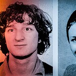 Side-by-side vintage portrait photos of a young man and a young woman.