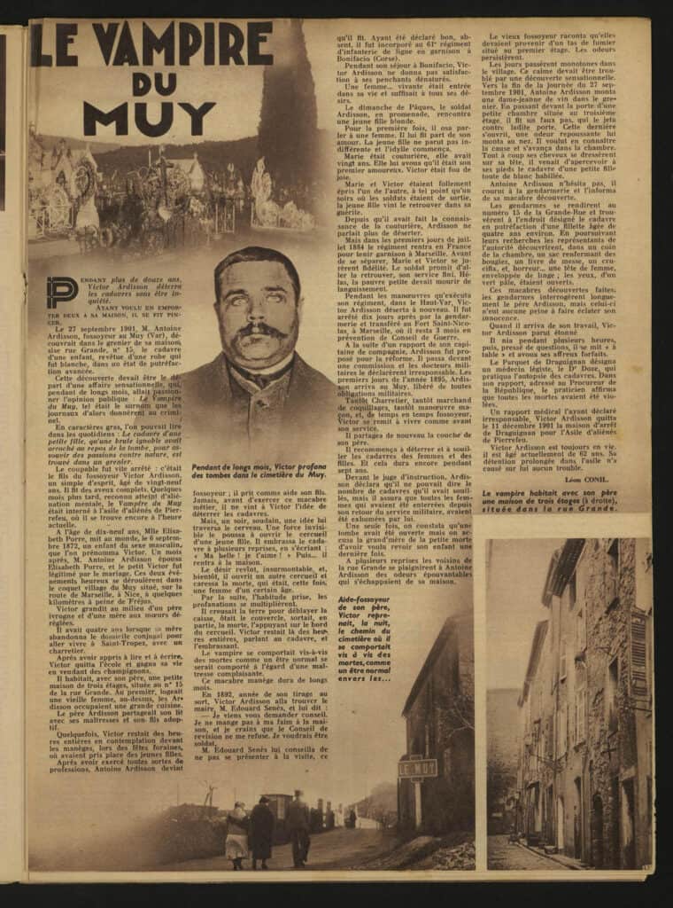 When Love Lingers A Little Too Long Vintage French Newspaper Article Titled &Quot;Le Vampire Du Muy&Quot; With Black-And-White Photos And Text.
