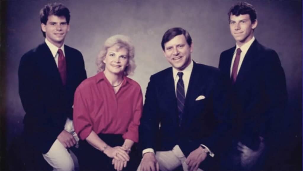 The Menendez Murders: Abuse, Greed, And The American Justice System Portrait Of A Family With Two Sons In Suits, Parents Seated, Mother In Red Blouse, Father In Dark Suit, Formal Setting.