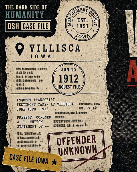Vintage poster for Villisca Axe Murders case file from 1912.
