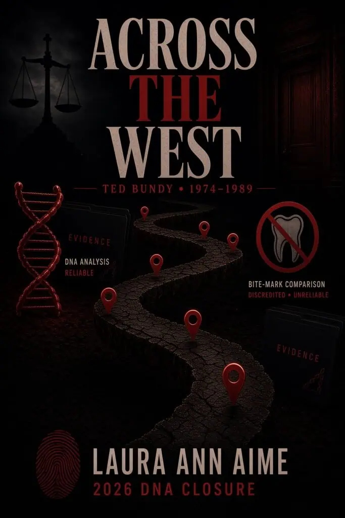 Book cover for 'Across the West' focusing on Ted Bundy and DNA evidence.