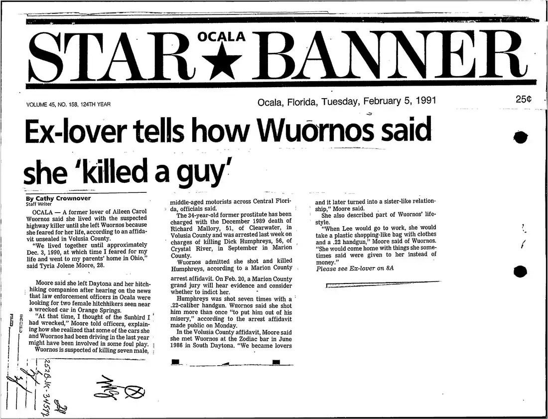 FBI-preserved Ocala Star-Banner clipping reporting an ex-lover's account of Aileen Wuornos