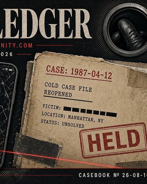 Crime Ledger cover with case details and guilty verdict image.