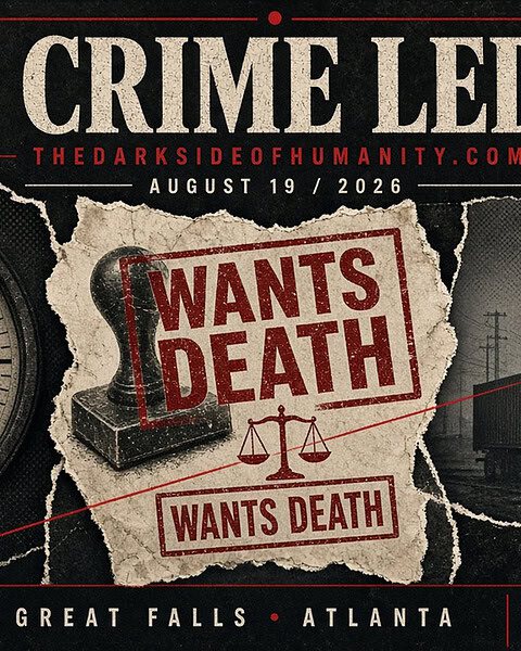 Cover image for The Crime Ledger featuring a jury clock, wanted signs, and a train.