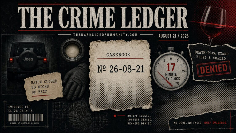 Crime ledger cover with case number, evidence, and stopwatch image.