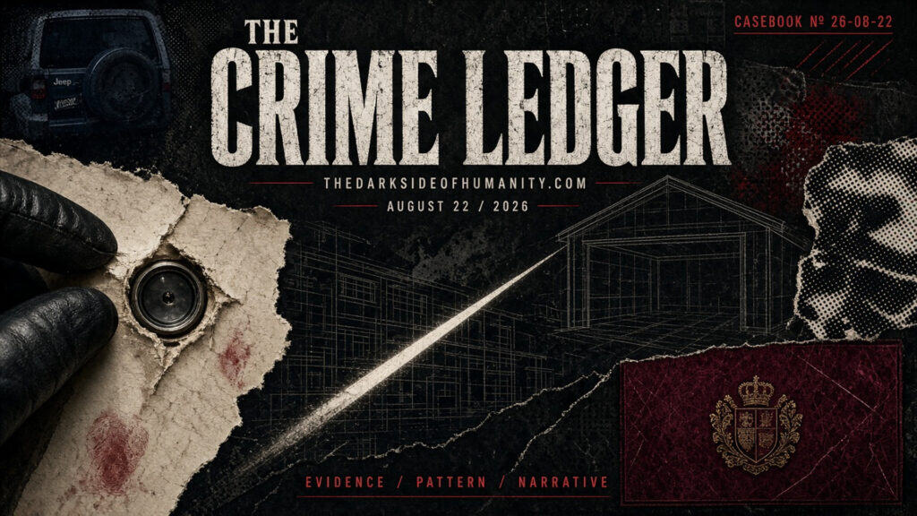 Close-up of a crime scene with evidence and a sketch of a house.