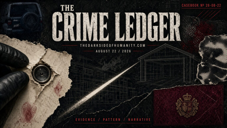 Close-up of a crime scene with evidence and a sketch of a house.