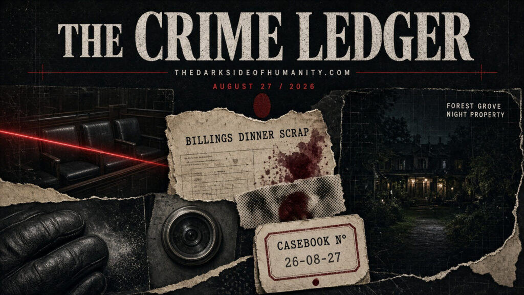 Dark themed image with crime evidence and newspaper clippings for SEO.