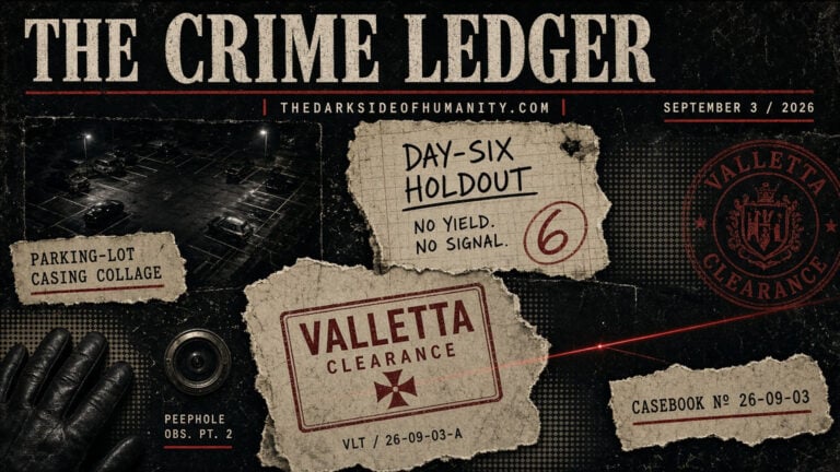 Crime ledger with notes and markings highlighting criminal activities.