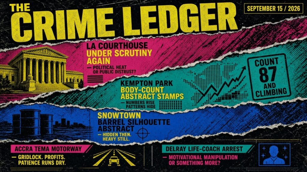 Cover of The Crime Ledger magazine, September 15, 2026, featuring crime and law enforcement topics.