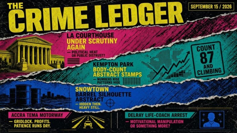 Cover of The Crime Ledger magazine, September 15, 2026, featuring crime and law enforcement topics.