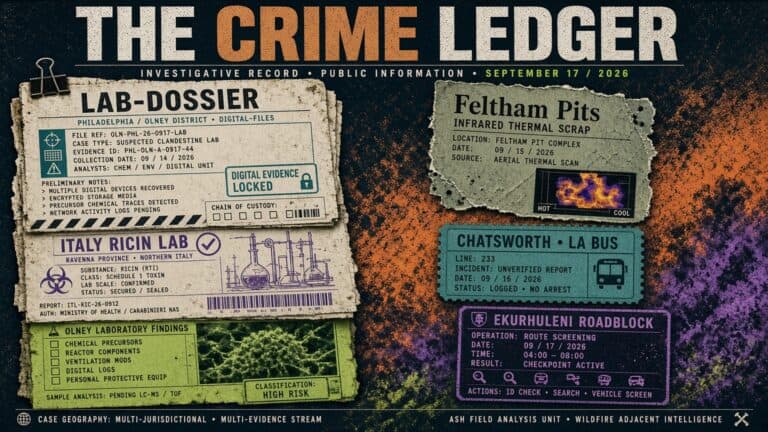 Dark side of humanity: crime scene evidence and forensic analysis images.