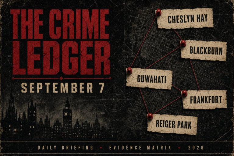 Crime investigation chart with locations and suspects for The Dark Side of Humanity.