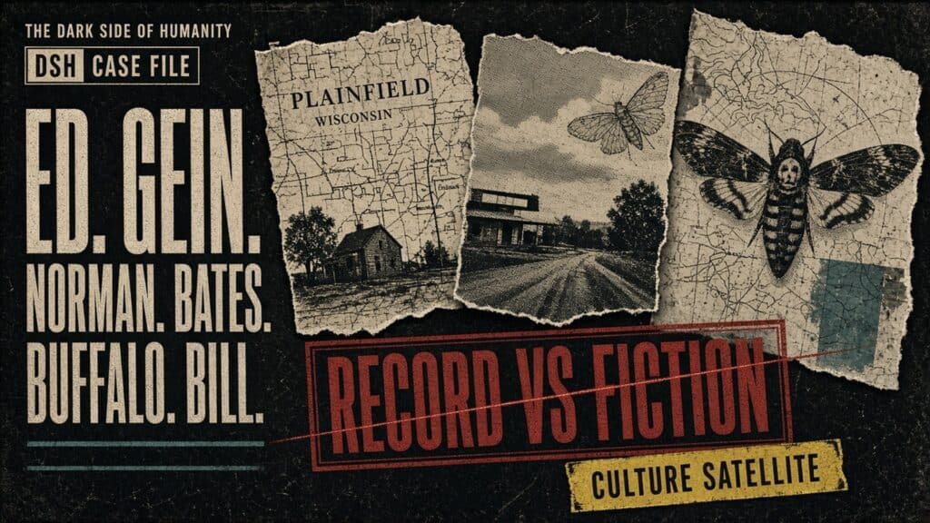 Ed Gein, Norman Bates and Buffalo Bill record versus fiction culture satellite cover