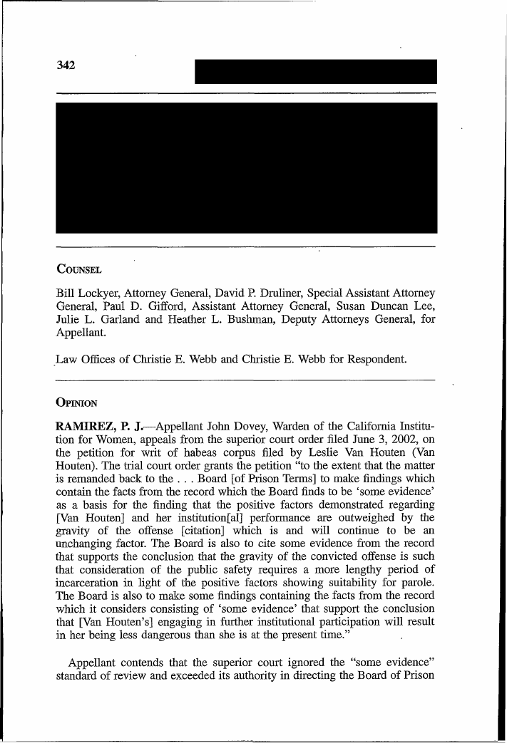 Exhibit CF-7: In re Van Houten (2004), p. 342. The 2004 parole appeal opens.