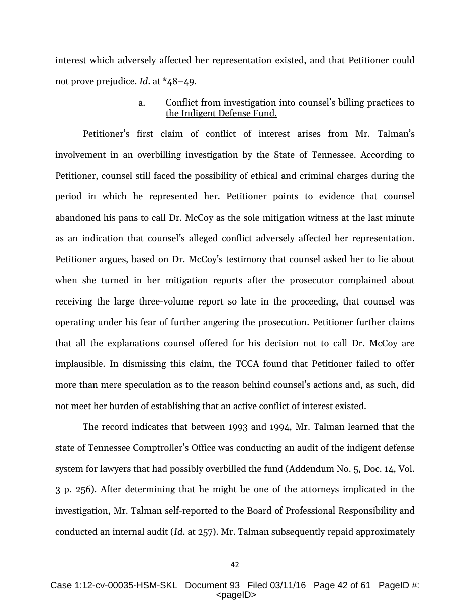 Exhibit CF-6: E.D. Tenn. memorandum (2016), p. 42. Counsel’s billing audit, self-report and repayment.