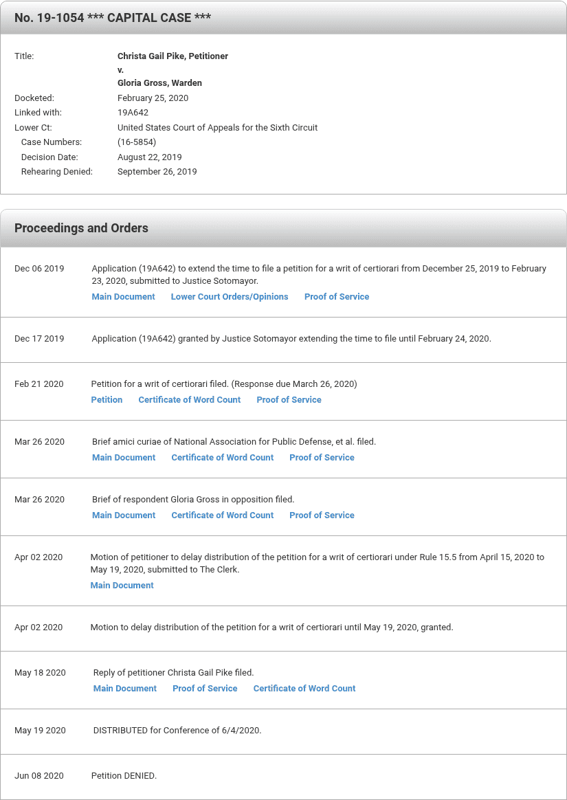 Exhibit CF-7: U.S. Supreme Court docket 19-1054. Certiorari denied June 8, 2020.