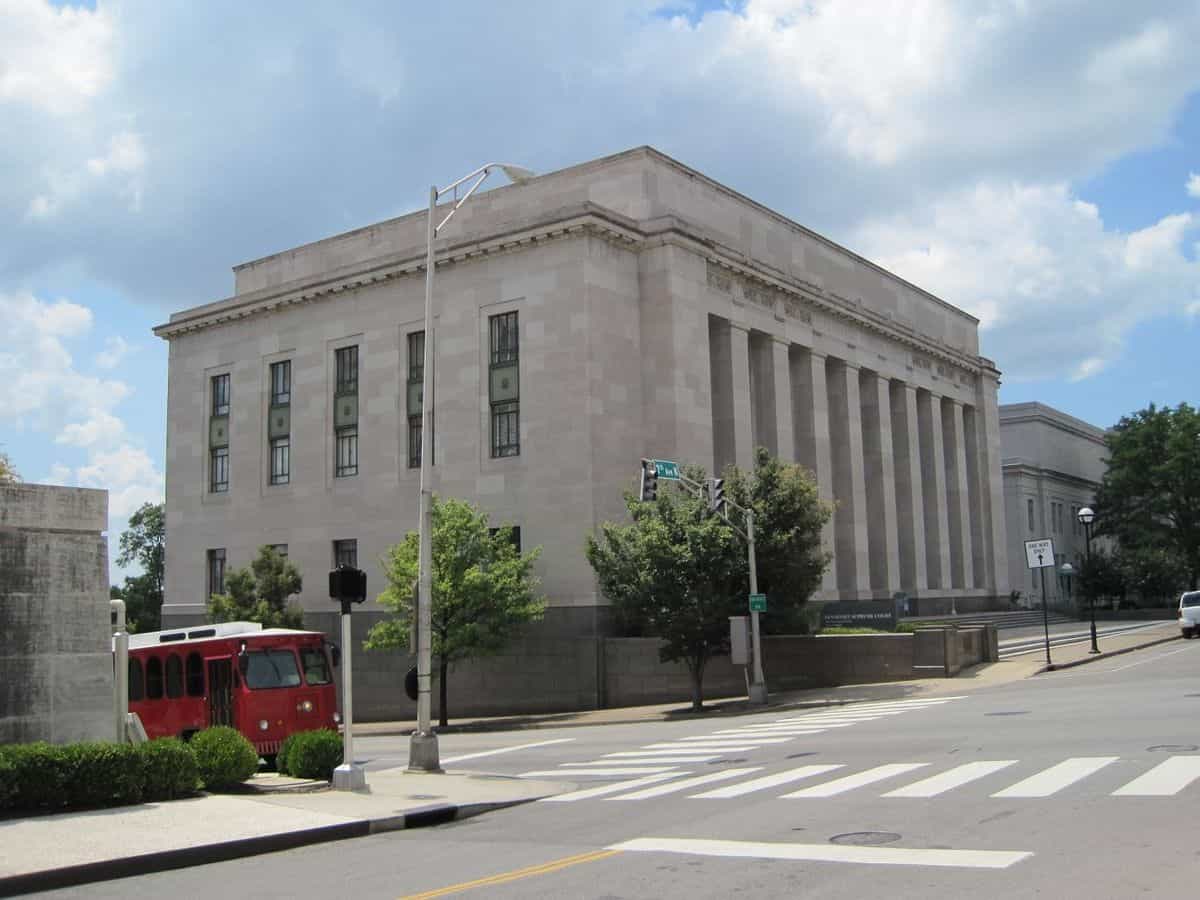 The Tennessee Supreme Court building in Nashville, a pale stone building with columns