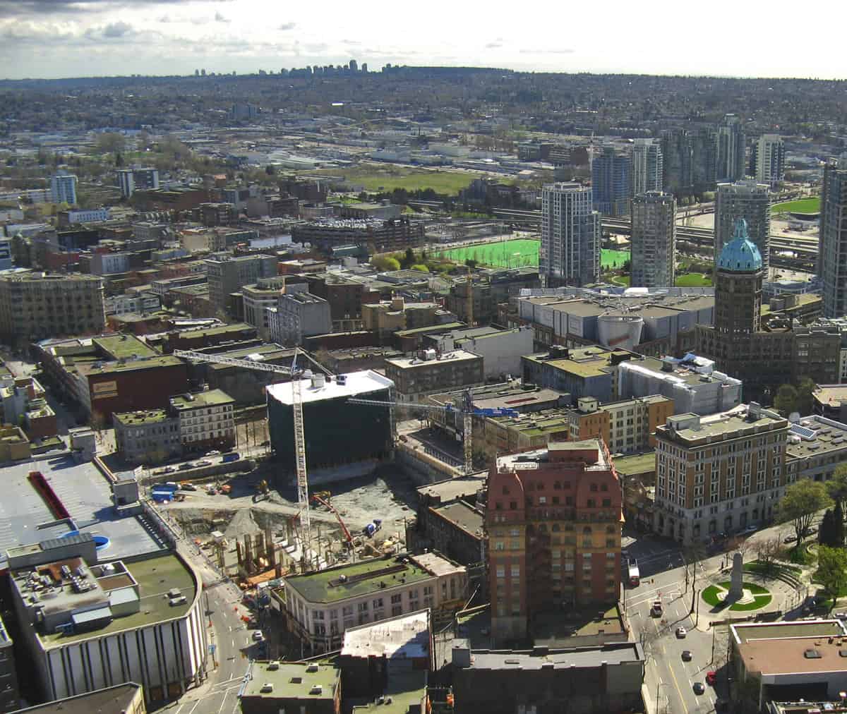 The Downtown Eastside neighbourhood of Vancouver, Canada. Picture taken from the Harbour Centre skyscraper.