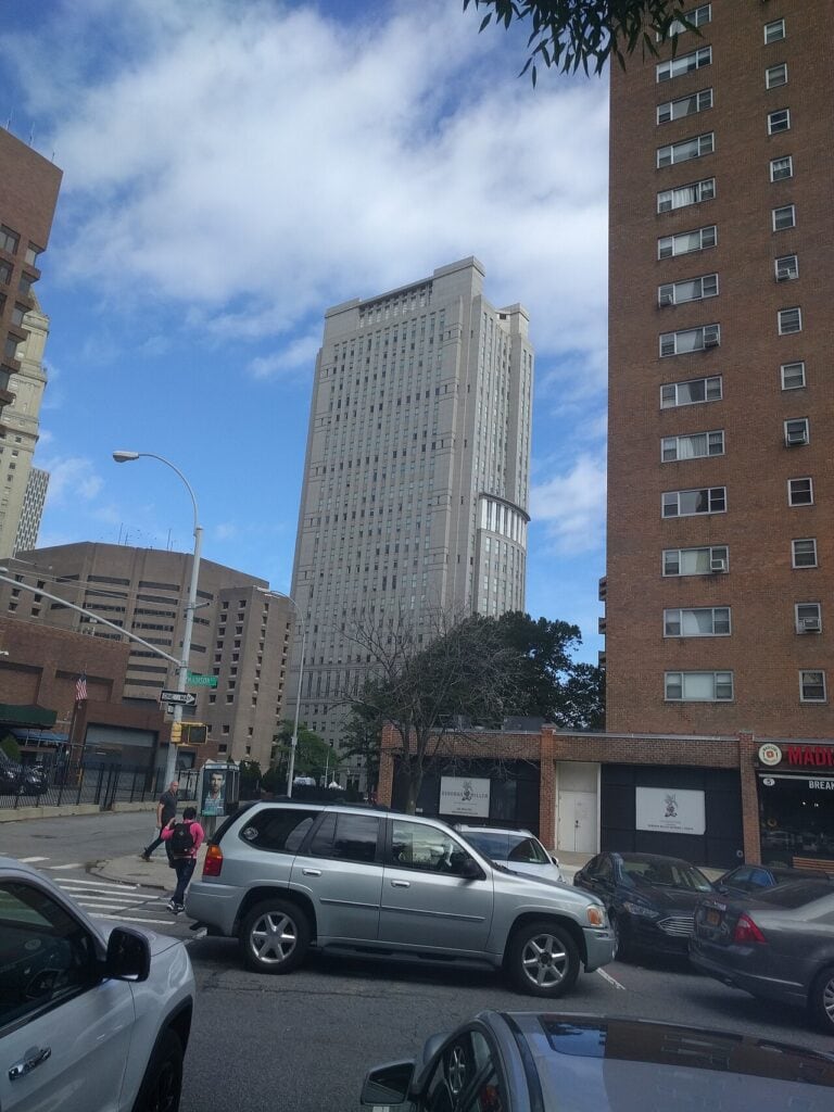 The Moynihan courthouse seen from Madison Street, Manhattan.