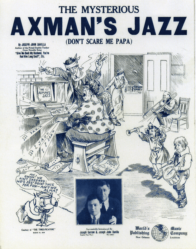 Cover of "The Mysterious Axman's Jazz (Don't Scare Me Papa)," published in New Orleans in 1919.