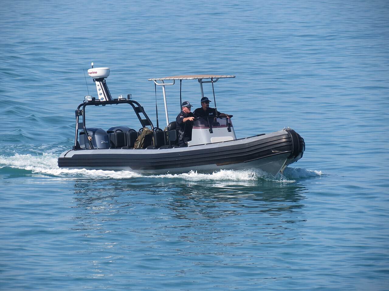 NT Police Rigid Hull Inflatable Boat. The Tactical RHIB is an 8.5 metre Gemini Waverider. On this day it was patrolling around the Stokes Hill Wharf area and among the entrants of the Darwin Ambon yac…