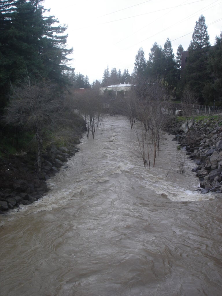 Santa Rosa Creek in Santa Rosa at high water. Place view only.