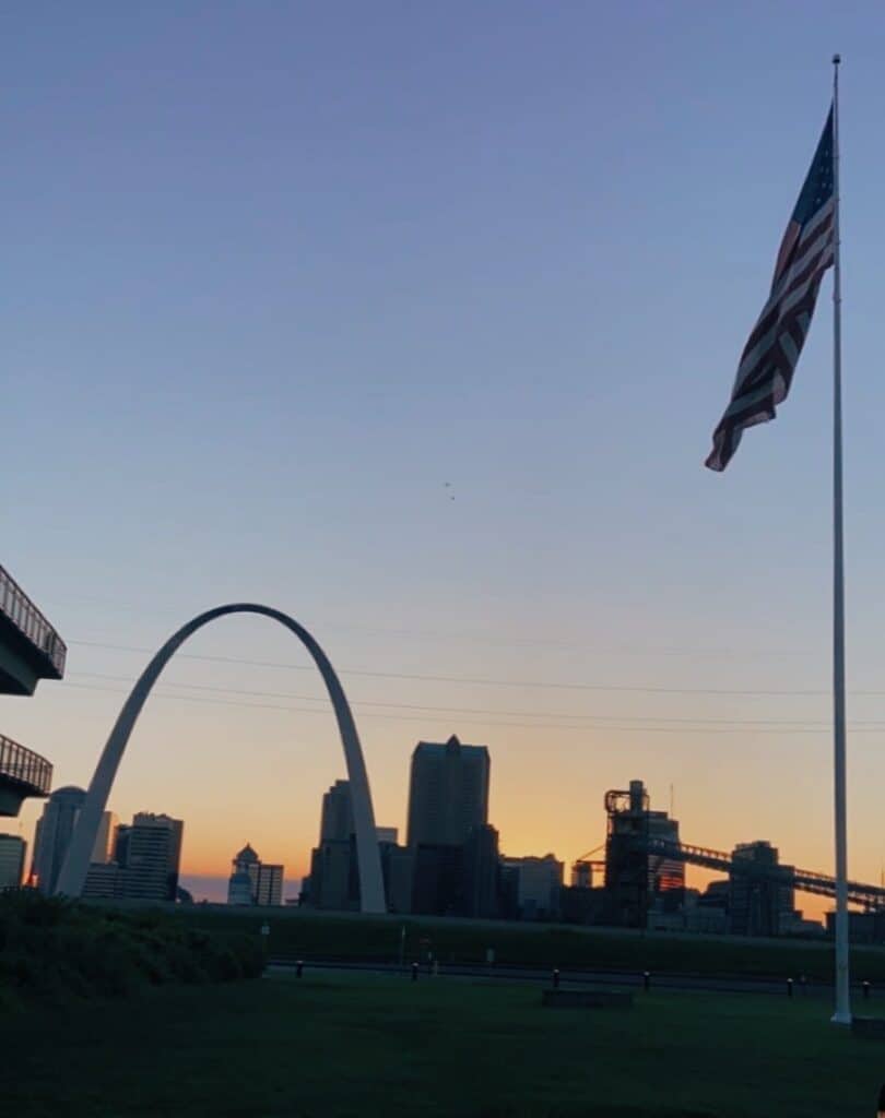 The Gateway Arch seen from East St. Louis, 2023. City view only.