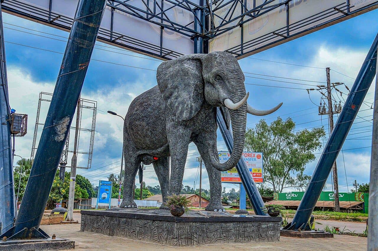 Elephant statue at the entrance to Gulu City, Uganda