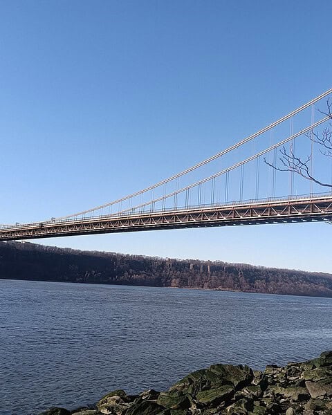 The George Washington Bridge seen from the Manhattan shore of the Hudson River