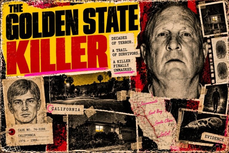 The Golden State Killer, Joseph James DeAngelo, case artwork.