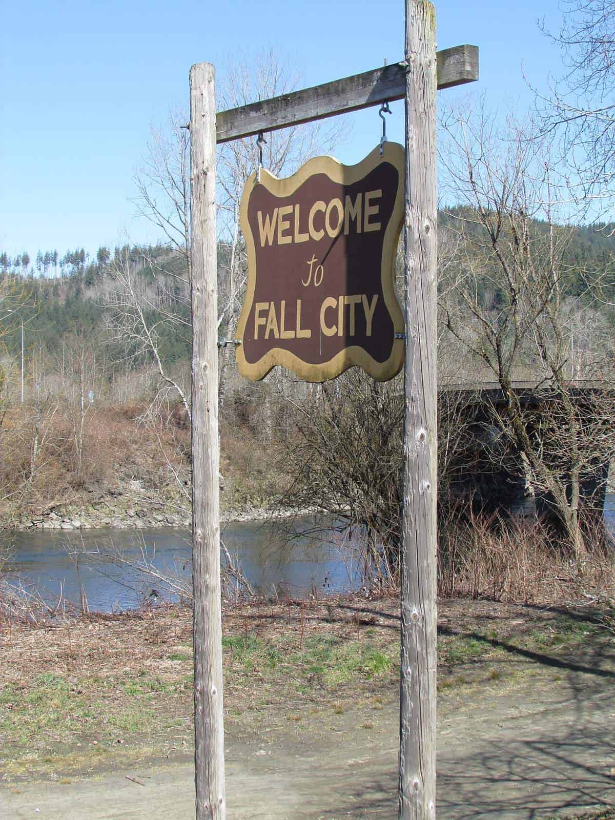 Welcome sign in Fall City, Washington